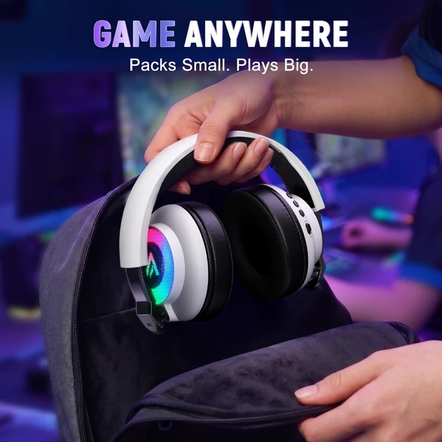 Alt view image 3 of 7 - Wireless Gaming Headset for PS4, Ultra-Light, Compact, Wired for Xbox Only | 8oz Zero-Fatigue, 360° ENC Mic, 2.4G/BT/USB-C/Wired, 7.1 Audio, 40H Battery, Fits PS5/PS4/PC/Mobile, No Wireless for Xbox
