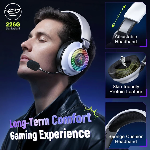 Alt view image 2 of 7 - Wireless Gaming Headset for PS4, Ultra-Light, Compact, Wired for Xbox Only | 8oz Zero-Fatigue, 360° ENC Mic, 2.4G/BT/USB-C/Wired, 7.1 Audio, 40H Battery, Fits PS5/PS4/PC/Mobile, No Wireless for Xbox