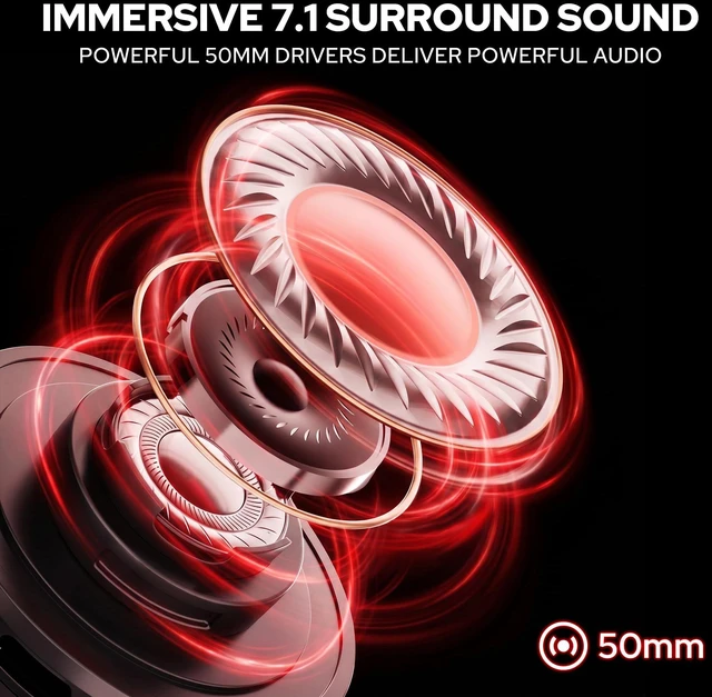 Alt view image 5 of 7 - Wireless Gaming Headset, Tri-Mode (2.4G/BT/Wired), 65H Battery, 50mm Drivers & 7.1 Surround Sound, Noise-Cancelling Retractable Mic, Compatible with PC, PS5, NS, Mac, Mobile