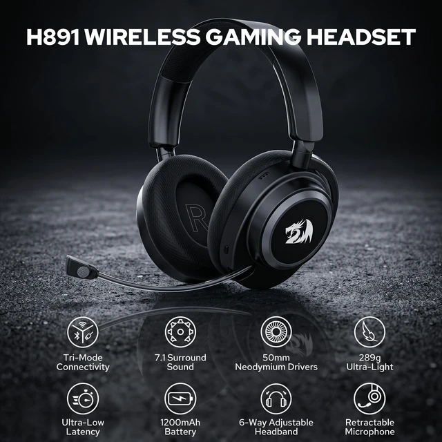 Alt view image 2 of 7 - Wireless Gaming Headset, Tri-Mode (2.4G/BT/Wired), 65H Battery, 50mm Drivers & 7.1 Surround Sound, Noise-Cancelling Retractable Mic, Compatible with PC, PS5, NS, Mac, Mobile