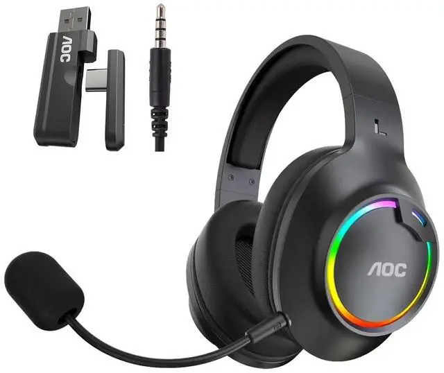 Main image of Wireless Gaming Headset for PS5, PS4, PC - Bluetooth 6.0, 2.4GHz, Detachable Noise Cancelling Mic, Over-Ear RGB Lighting Gaming Headphone for Xbox, Switch, Black ACG2532