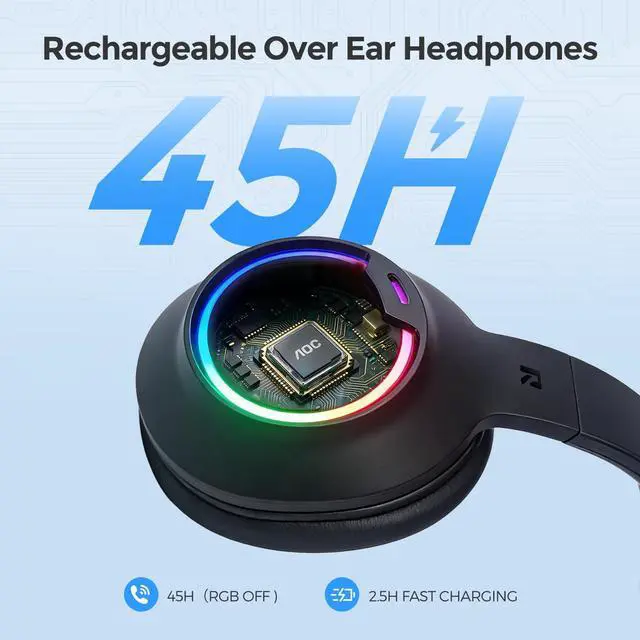 Alt view image 7 of 7 - Wireless Gaming Headset for PS5, PS4, PC - Bluetooth 6.0, 2.4GHz, Detachable Noise Cancelling Mic, Over-Ear RGB Lighting Gaming Headphone for Xbox, Switch, Black ACG2532