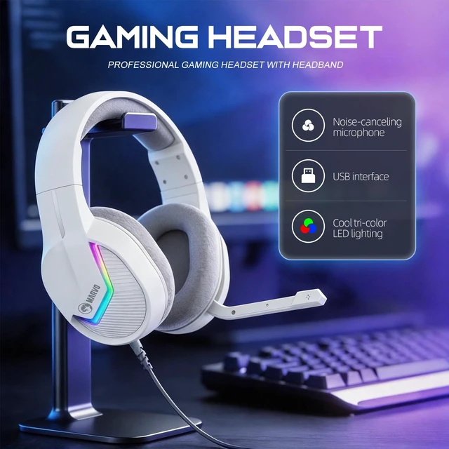 Alt view image 7 of 7 - USB Gaming Headset with Mic, Wired Headphone with Surround Sound, Noise Canceling Gaming Headphones for PC, PS4/PS5, Laptop, Mac, Switch- H8618