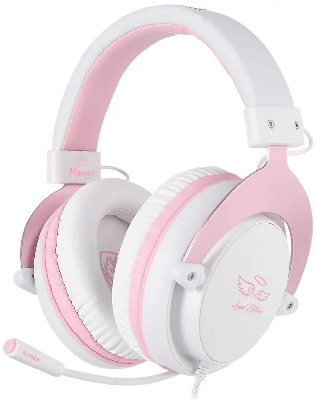Main image of MPOWER Stereo Gaming Headset for PS4, PC, Mobile, Noise Cancelling Over Ear Headphones with Retractable Flexible Mic & Soft Memory Earmuffs for Laptop Mac Games-Angel Edition