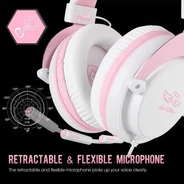 Alt view image 4 of 7 - MPOWER Stereo Gaming Headset for PS4, PC, Mobile, Noise Cancelling Over Ear Headphones with Retractable Flexible Mic & Soft Memory Earmuffs for Laptop Mac Games-Angel Edition