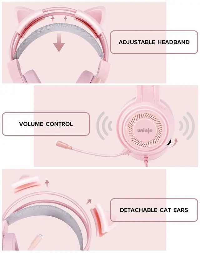 Alt view image 2 of 7 - Upgraded Pink Gaming Headset for PS4, PS5, Xbox One, PC, Switch, Laptop