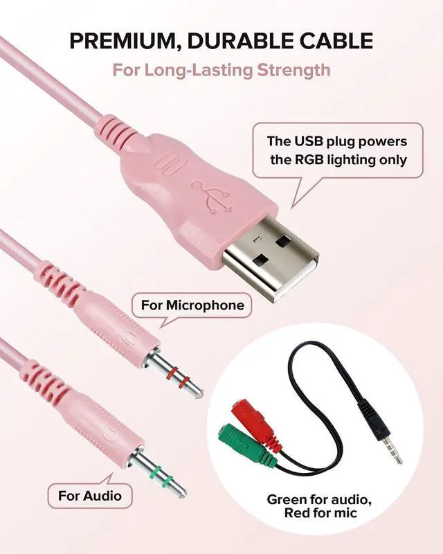 Alt view image 6 of 7 - Upgraded Pink Gaming Headset for PS4, PS5, Xbox One, PC, Switch, Laptop