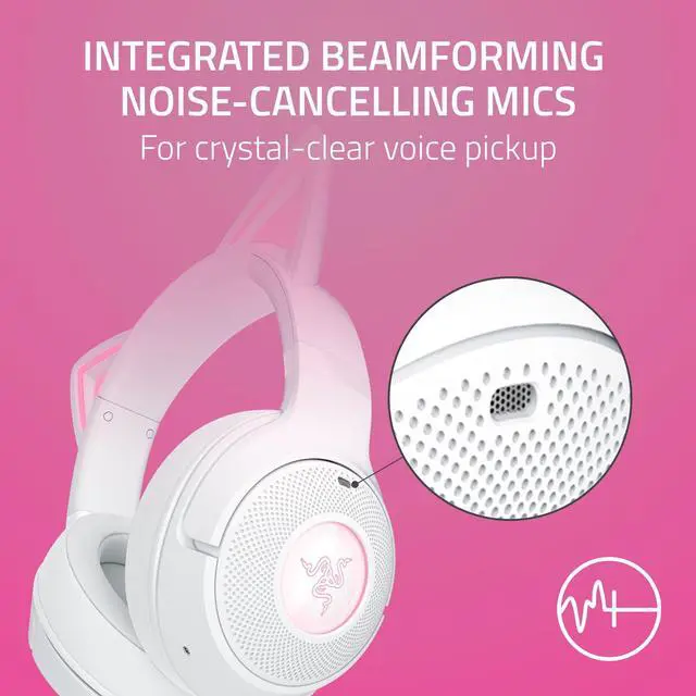 Alt view image 5 of 7 - Kraken Kitty V2 BT Wireless RGB Headset: Chroma RGB Kitty Ears & Earcups - Bluetooth 5.2-40 mm Drivers - Noise-Cancelling Mics - Lightweight - 40 Hr Battery w/Type C Charging - White