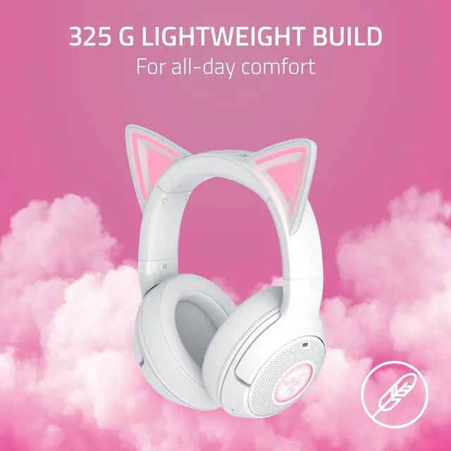 Alt view image 6 of 7 - Kraken Kitty V2 BT Wireless RGB Headset: Chroma RGB Kitty Ears & Earcups - Bluetooth 5.2-40 mm Drivers - Noise-Cancelling Mics - Lightweight - 40 Hr Battery w/Type C Charging - White