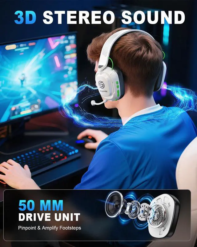 Alt view image 2 of 7 - Wireless Gaming Headset for PC, PS5, PS4, Switch & Mac, 2.4GHz Ultra-Low Latency & Bluetooth Gaming Headphones with Noise Canceling Mic, 3D Stereo Lossless Audio for Nintendo 64 Accessories