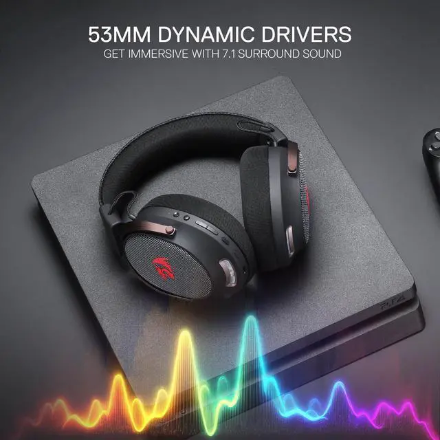 Alt view image 3 of 7 - Mode Wireless Gaming Headset, 7.1 Surround Sound, 53 mm Drivers, Memory Foam Ear Pads, Detachable Noise-canceling Microphone, Over-Ear Headphones Works for Phone, PC/PS5/NS, Black