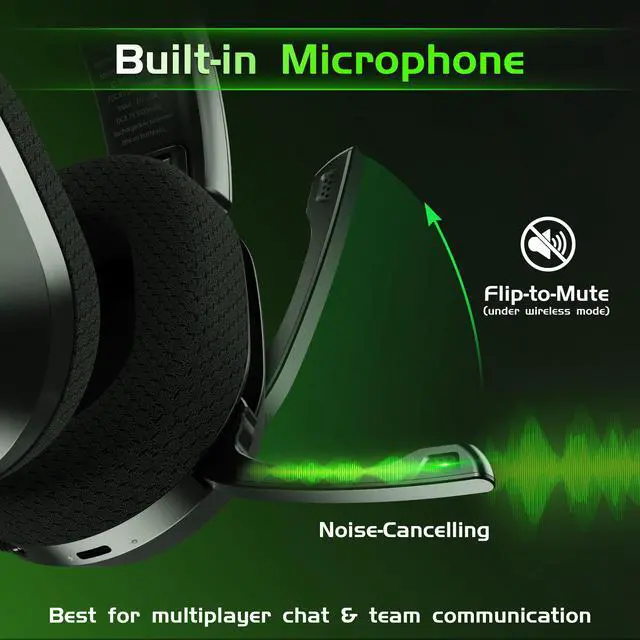 Alt view image 4 of 7 - Wireless Gaming Headset for Xbox Series X/S, Xbox One, PS5, PC, Bluetooth 6.0 Gaming Headphones with Flip-to-Mute Noise-Canceling Mic, 70-Hour Playtime, Foldable, 3D Surround Sound - Black