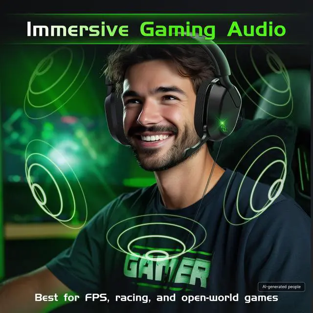 Alt view image 6 of 7 - Wireless Gaming Headset for Xbox Series X/S, Xbox One, PS5, PC, Bluetooth 6.0 Gaming Headphones with Flip-to-Mute Noise-Canceling Mic, 70-Hour Playtime, Foldable, 3D Surround Sound - Black