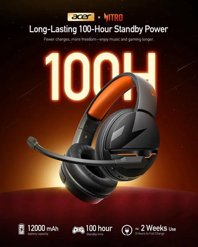 Alt view image 2 of 7 - Wireless Gaming Headset, PS5 Headset with 2.4GHz for Ps5, Ps4, PC, Switch, Bluetooth 5.3 + 100Hrs Gaming Headphones with Noise Canceling Mic for Laptop, Mobile, Mac, 50mm Drivers (Orange)