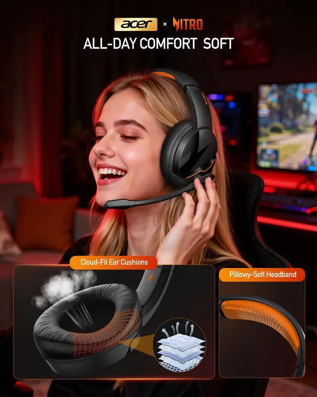 Alt view image 6 of 7 - Wireless Gaming Headset, PS5 Headset with 2.4GHz for Ps5, Ps4, PC, Switch, Bluetooth 5.3 + 100Hrs Gaming Headphones with Noise Canceling Mic for Laptop, Mobile, Mac, 50mm Drivers (Orange)