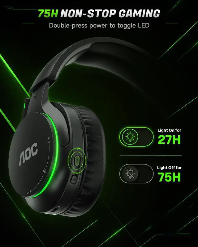 Alt view image 4 of 7 - Wireless Gaming Headset for Xbox Series X|S & Xbox One, Up to 75H Battery, Bluetooth 5.4 & 2.4GHz, 50mm Driver, Noise Canceling Mic, Gaming Headphones for PC, PS5, Switch, Black