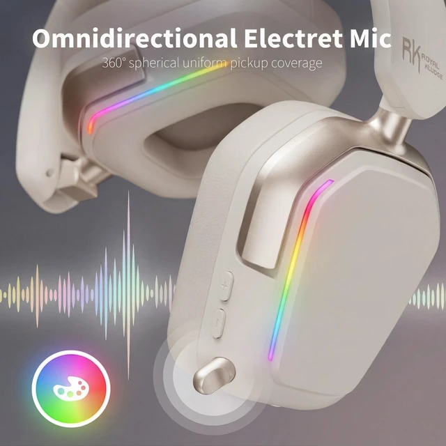 Alt view image 5 of 7 - Wireless Gaming Headset, 7.1 Surround Sound, Stereo Wired Headphones with Retractable Mic, Bluetooth5.3, RGB, Memory Foam Ear Pads, Works with PC, PS4, PS5, Switch, Platinum Grey