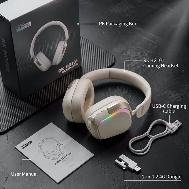 Alt view image 7 of 7 - Wireless Gaming Headset, 7.1 Surround Sound, Stereo Wired Headphones with Retractable Mic, Bluetooth5.3, RGB, Memory Foam Ear Pads, Works with PC, PS4, PS5, Switch, Platinum Grey