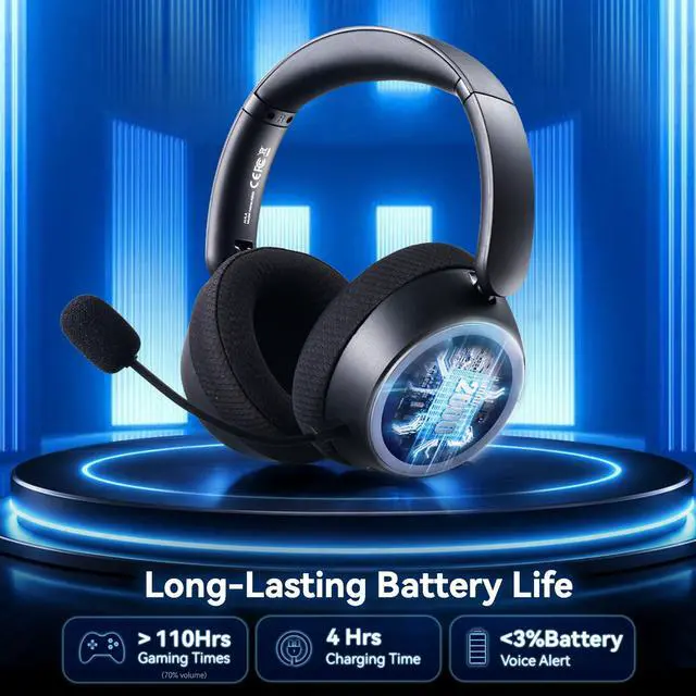 Alt view image 7 of 7 - Wireless Gaming Headset for PS5,Xbox,PC,PS4,Mac,Switch,Mobile,2026 Bluetooth Gaming Headphones with Mic,Noise Cancelling Over Ear Headphones 4-in-1 Connection,13Ms Latency,110H Battery,Foldable-Black