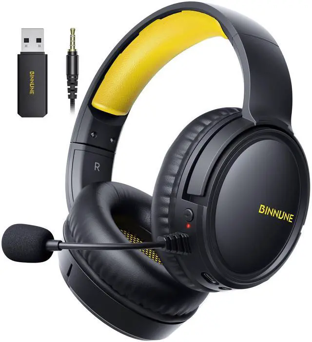 Main image of Wireless Gaming Headset 2.4GHz Low-Latency USB Dongle + Bluetooth, 50mm Drivers 7.1 Surround, Noise-Cancelling Mic, 40H Battery Over Ear Wireless Headphones for PS5, PC, Laptop, Yellow