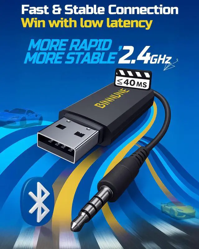 Alt view image 7 of 7 - Wireless Gaming Headset 2.4GHz Low-Latency USB Dongle + Bluetooth, 50mm Drivers 7.1 Surround, Noise-Cancelling Mic, 40H Battery Over Ear Wireless Headphones for PS5, PC, Laptop, Yellow