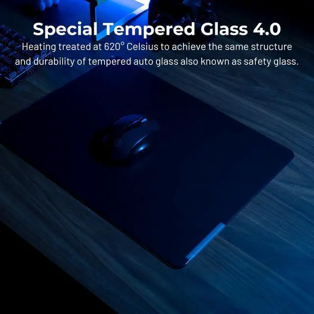 Alt view image 2 of 6 - Black Glass Mousepad 4.0, Hard Mouse Pad for Gaming, Ultra-Smooth Micro-Etched Surface Mouse Mat with Non-Slip Rubber Base(410mm*310mm)