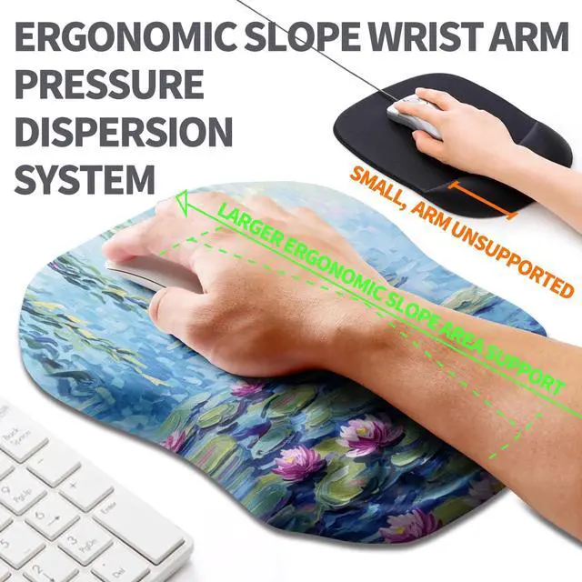 Alt view image 2 of 6 - Ergonomic Slope Mouse Pad Wrist Support, Wrist Rest Mousepad for Carpal Tunnel Pain Relief with Massage Bulge and Slow Rebound Memory Foam (12x8 inch, Lotus Pond)