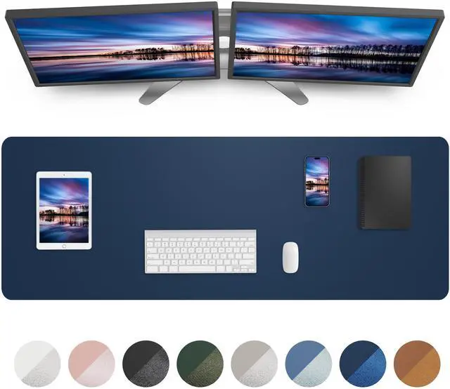 Main image of ,55" x 17"Leather Desk Pad Protector,Large Mouse Pad,Office Desk Mat, Non-Slip PU Leather Desk Blotter,Desk Pad,Waterproof Desk Writing Pad for Office/Home/Decor (Midnight Blue)