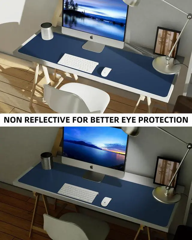 Alt view image 6 of 7 - ,55" x 17"Leather Desk Pad Protector,Large Mouse Pad,Office Desk Mat, Non-Slip PU Leather Desk Blotter,Desk Pad,Waterproof Desk Writing Pad for Office/Home/Decor (Midnight Blue)