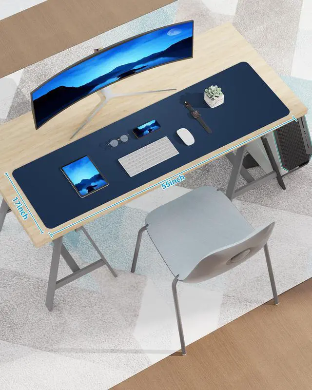 Alt view image 7 of 7 - ,55" x 17"Leather Desk Pad Protector,Large Mouse Pad,Office Desk Mat, Non-Slip PU Leather Desk Blotter,Desk Pad,Waterproof Desk Writing Pad for Office/Home/Decor (Midnight Blue)