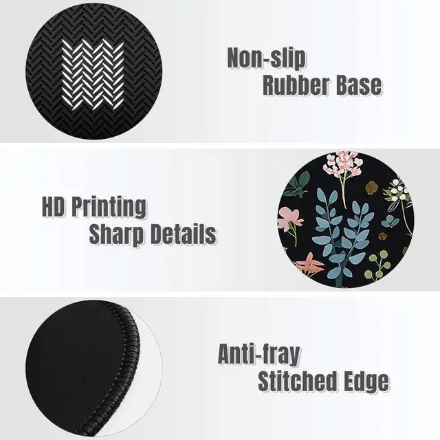 Alt view image 6 of 7 - Round Mouse Pad, Cute Small Computer Mouse Mat, Personalized Pattern, Stitched Edge, Non-Slip Rubber, Washable Mousepad Cloth for Wireless Mouse, 8.7 x 8.7 in, Thick 3mm, Pink Flowers Night