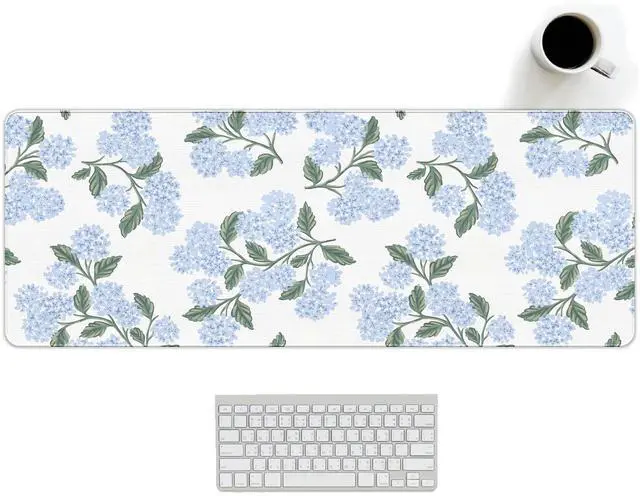 Main image of Blue Desk Mat, Hydrangea Mouse Pad Flroal Desk Matt for Desktop, Blue and White Extra Long Desks Mat Aesthetic Hydrangea Gifts Office Accessories for Women 31.5x11.8