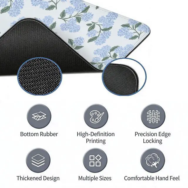 Alt view image 6 of 6 - Blue Desk Mat, Hydrangea Mouse Pad Flroal Desk Matt for Desktop, Blue and White Extra Long Desks Mat Aesthetic Hydrangea Gifts Office Accessories for Women 31.5x11.8