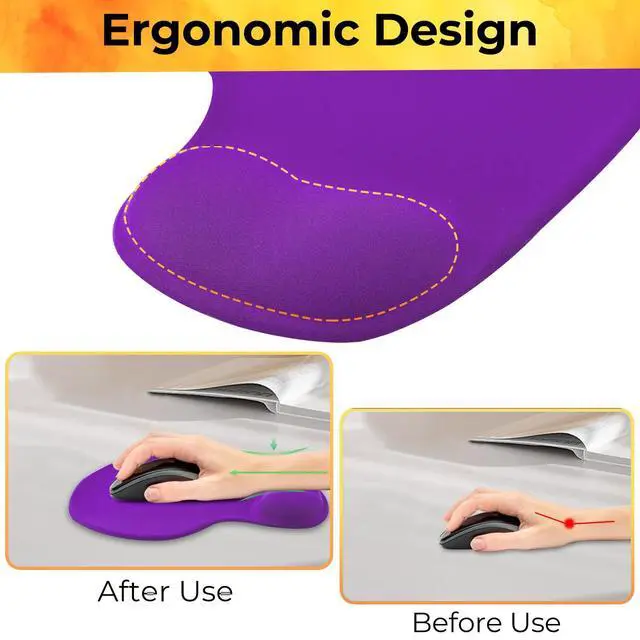 Alt view image 2 of 7 - Mouse Pad with Wrist Support, 2-Pack Ergonomic Mousepad with Wrist Rest, Gaming Mouse Pad with Non-Slip PU Base, Relieve Pain Relief, for Home Office Computer Laptop, Purple