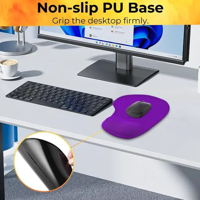Alt view image 5 of 7 - Mouse Pad with Wrist Support, 2-Pack Ergonomic Mousepad with Wrist Rest, Gaming Mouse Pad with Non-Slip PU Base, Relieve Pain Relief, for Home Office Computer Laptop, Purple