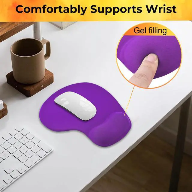 Alt view image 4 of 7 - Mouse Pad with Wrist Support, 2-Pack Ergonomic Mousepad with Wrist Rest, Gaming Mouse Pad with Non-Slip PU Base, Relieve Pain Relief, for Home Office Computer Laptop, Purple