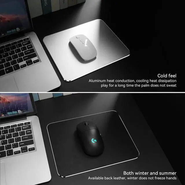 Alt view image 3 of 6 - Aluminum Mouse Mat, Double Sided Material, Hard for Desk, Laptop, Computer, Office and Gaming, Silver