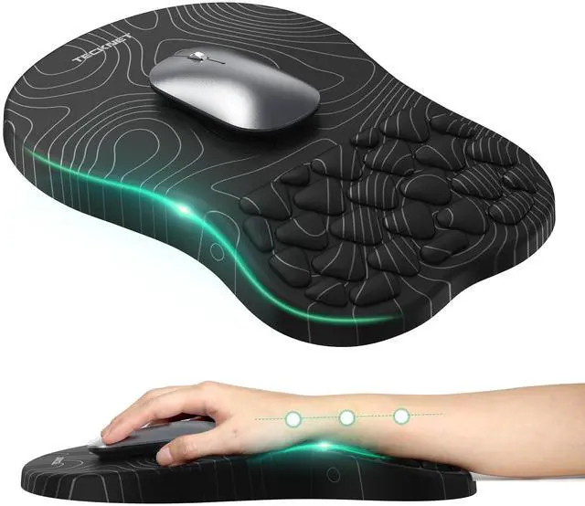Main image of Ergonomic Mouse Pad with Wrist Rest, Soft Mousepad with Massage Design, Memory Foam and Non-Slip PU Base for Pain Relief, Gaming Mouse Pad for Desk, Home, Office, 12x8 Inches, Black White
