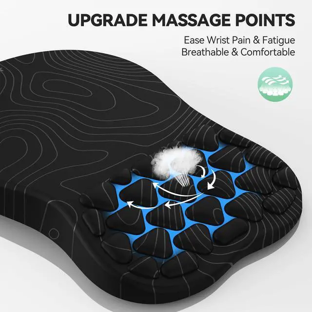 Alt view image 2 of 7 - Ergonomic Mouse Pad with Wrist Rest, Soft Mousepad with Massage Design, Memory Foam and Non-Slip PU Base for Pain Relief, Gaming Mouse Pad for Desk, Home, Office, 12x8 Inches, Black White