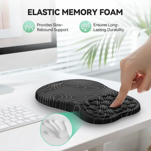 Alt view image 4 of 7 - Ergonomic Mouse Pad with Wrist Rest, Soft Mousepad with Massage Design, Memory Foam and Non-Slip PU Base for Pain Relief, Gaming Mouse Pad for Desk, Home, Office, 12x8 Inches, Black White