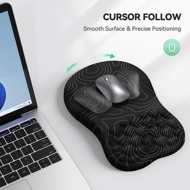 Alt view image 5 of 7 - Ergonomic Mouse Pad with Wrist Rest, Soft Mousepad with Massage Design, Memory Foam and Non-Slip PU Base for Pain Relief, Gaming Mouse Pad for Desk, Home, Office, 12x8 Inches, Black White