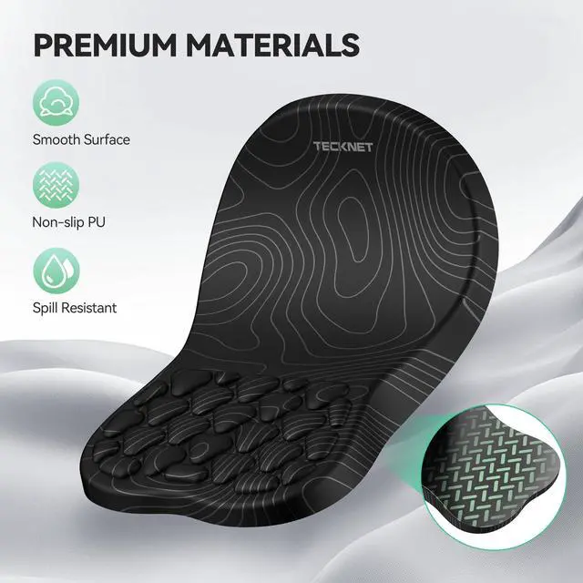 Alt view image 6 of 7 - Ergonomic Mouse Pad with Wrist Rest, Soft Mousepad with Massage Design, Memory Foam and Non-Slip PU Base for Pain Relief, Gaming Mouse Pad for Desk, Home, Office, 12x8 Inches, Black White