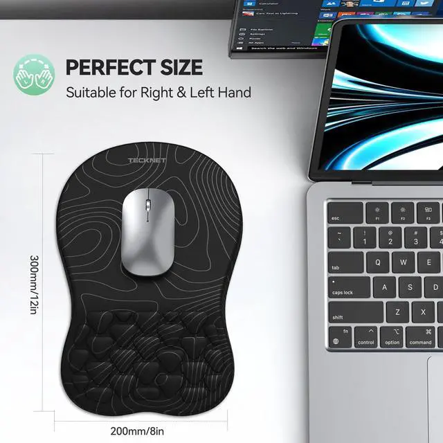 Alt view image 7 of 7 - Ergonomic Mouse Pad with Wrist Rest, Soft Mousepad with Massage Design, Memory Foam and Non-Slip PU Base for Pain Relief, Gaming Mouse Pad for Desk, Home, Office, 12x8 Inches, Black White