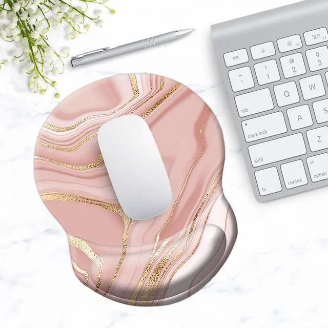 Alt view image 2 of 7 - Ergonomic Mouse Pad with Support, Pain Relief Wrist Rest, Non-Slip PU Base for Home Office Working, Studying, Gaming (Pink Marble)