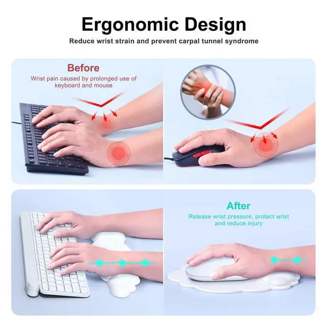 Alt view image 3 of 7 - Cloud Mouse Pad with Wrist Rest, Cloud Keyboard Wrist Rest, Mouse Pad Wrist Support, Ergonomic Keyboard Mouse Wrist Support White