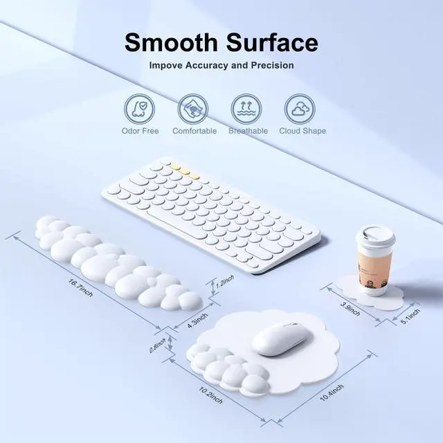 Alt view image 6 of 7 - Cloud Mouse Pad with Wrist Rest, Cloud Keyboard Wrist Rest, Mouse Pad Wrist Support, Ergonomic Keyboard Mouse Wrist Support White