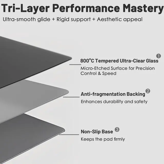 Alt view image 3 of 7 - Glass Gaming Mouse Pad, Hard Mousepad for Gaming, 13.7 x 9.8 Ultra-Smooth Micro-Etched Surface Mousepad, Improved Precision & Speed, Anti-Slip Base, Black