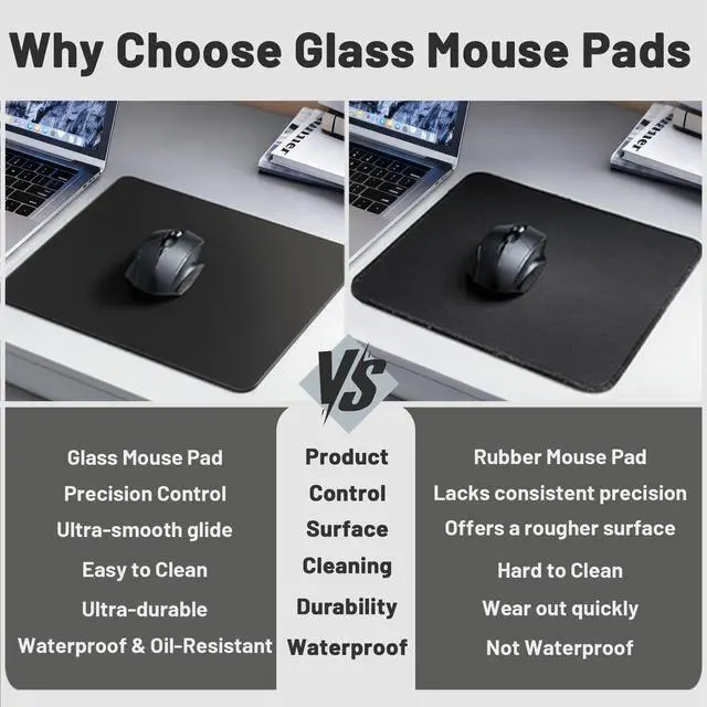 Alt view image 5 of 7 - Glass Gaming Mouse Pad, Hard Mousepad for Gaming, 13.7 x 9.8 Ultra-Smooth Micro-Etched Surface Mousepad, Improved Precision & Speed, Anti-Slip Base, Black