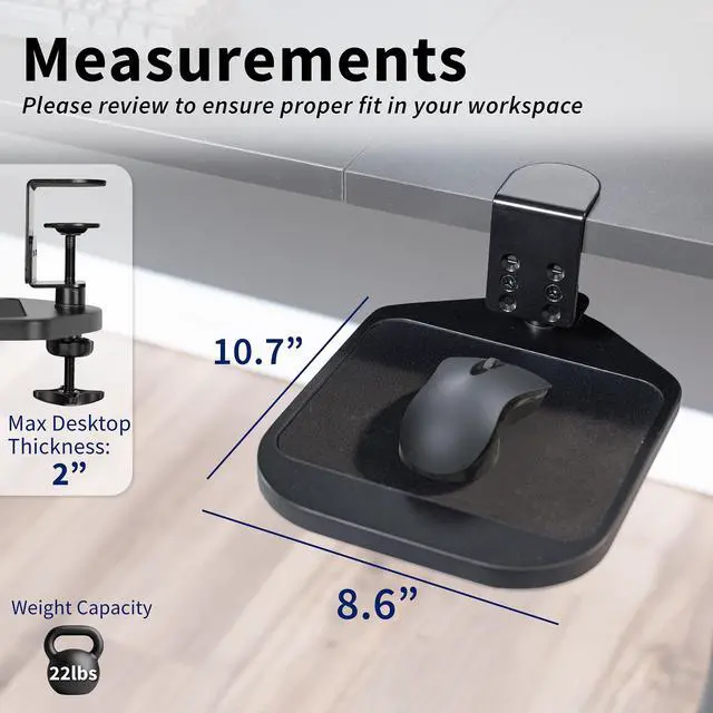 Alt view image 3 of 7 - Black Clamp-on Mouse Pad Holder Platform, MOUNT-MS01B