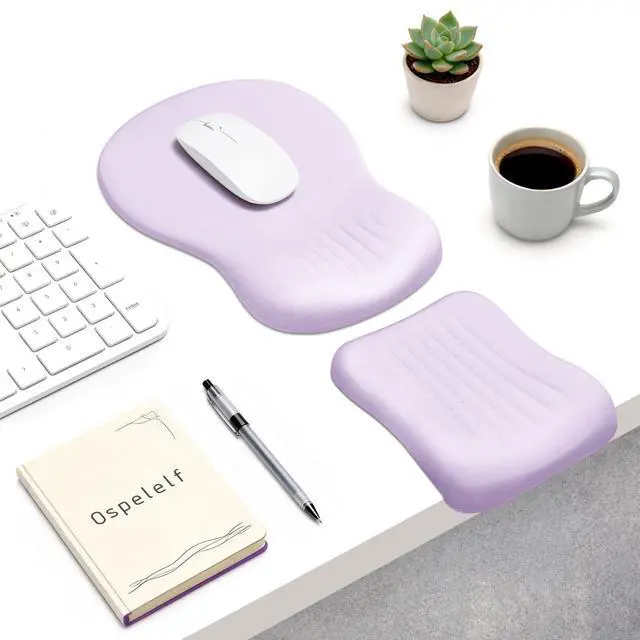 Main image of Mouse Pad with Wrist Rest Set Foam L-Shaped Desk Elbow Pad Ergonomic Desk Edge Cushion Anti-Slip Rubber Bottom Office Women Desk Accessories for Computer, Laptop and Gaming, Purple